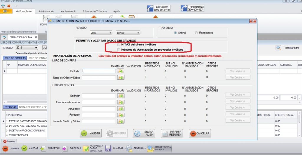 actualizar lcv facilito importacion masiva nits invalidos